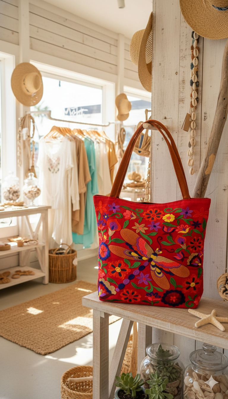 Embroidered Dragonfly Suede Purse Tote Bag