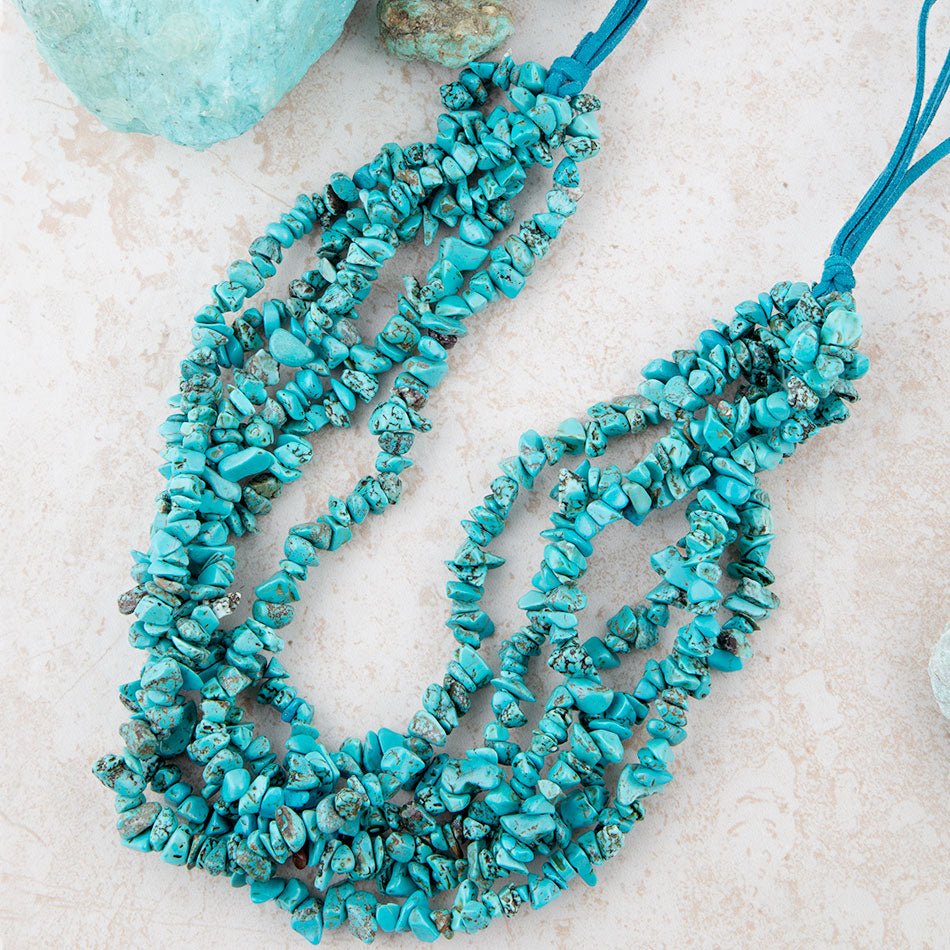 Six Strand Blue Turquoise Magnesite and Leather Statement Necklace