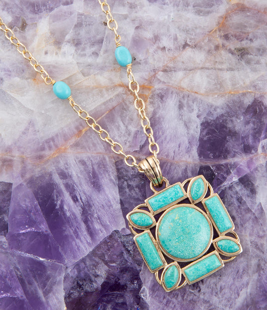 Squared Up Green Turquoise Pendant Necklace