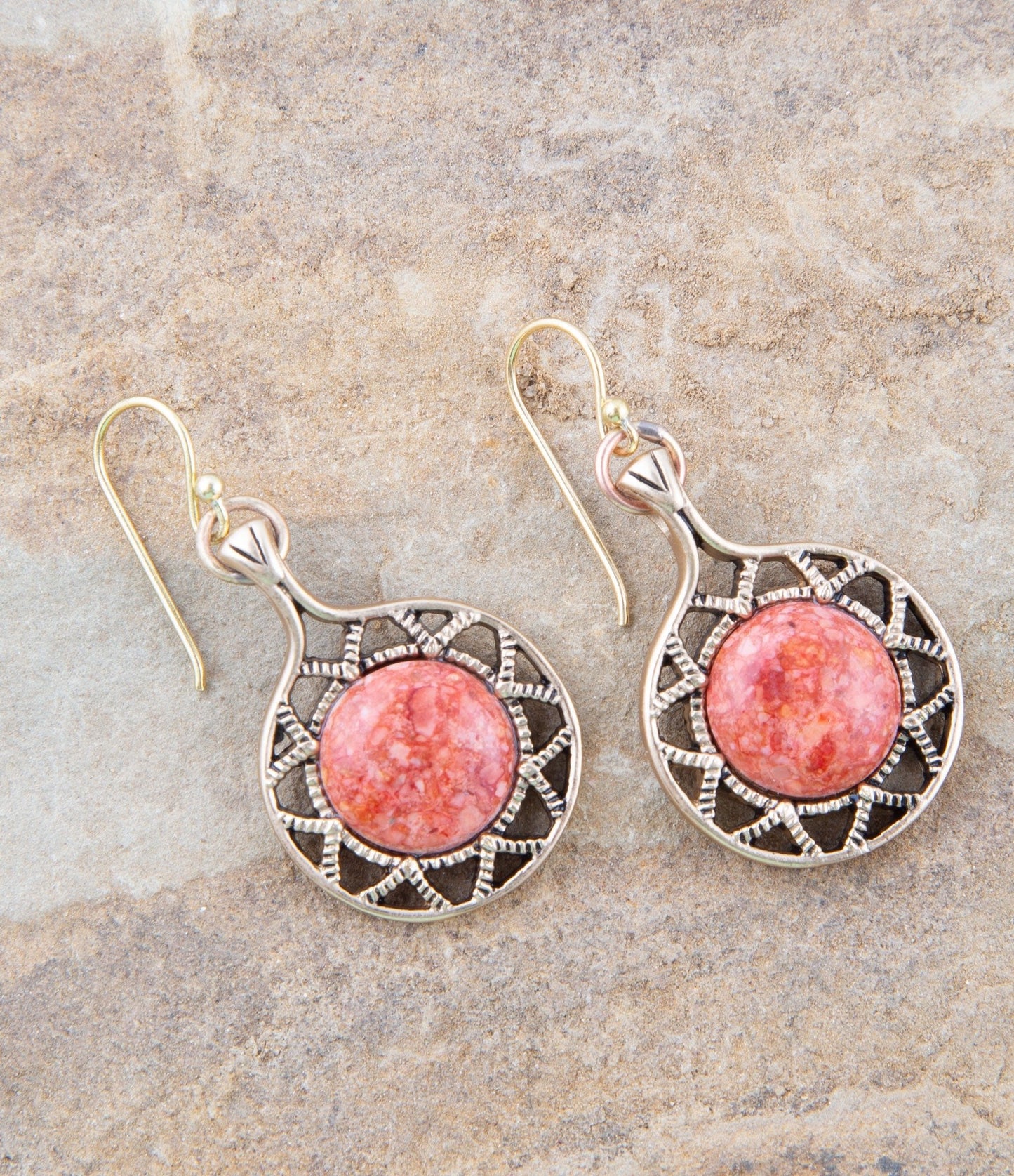 Sun Orange Sponge Coral Golden Drop Earrings