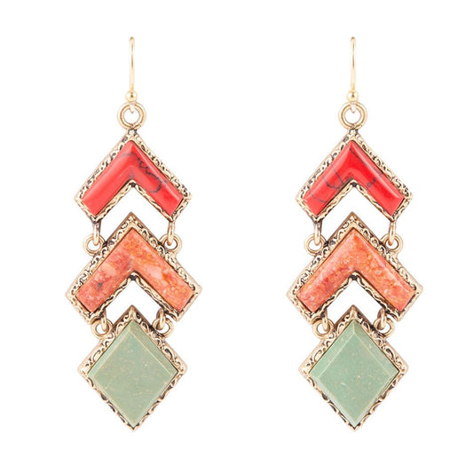 Turquoise and Coral Tapestry Drop Earrings